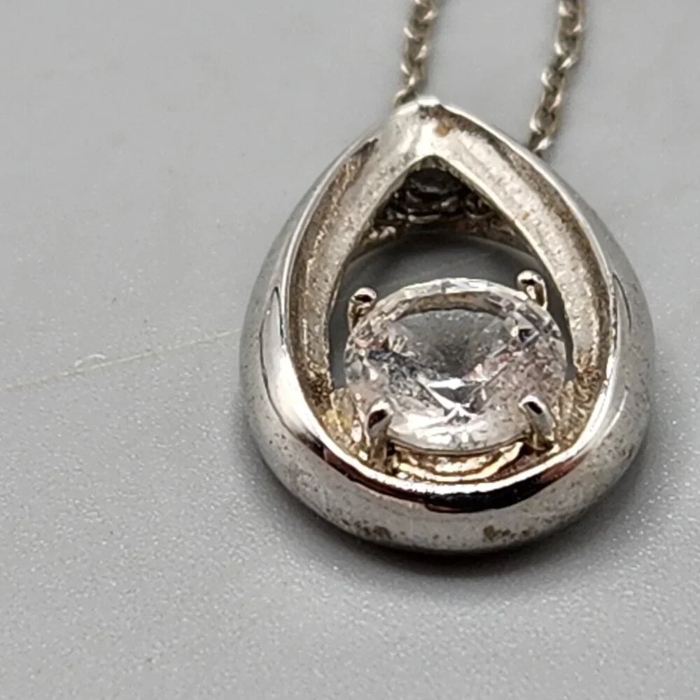 Sterling Silver Teardrop Pendant Necklace w CZ accent 925 DL Italy Link Chain - Picture 3 of 9